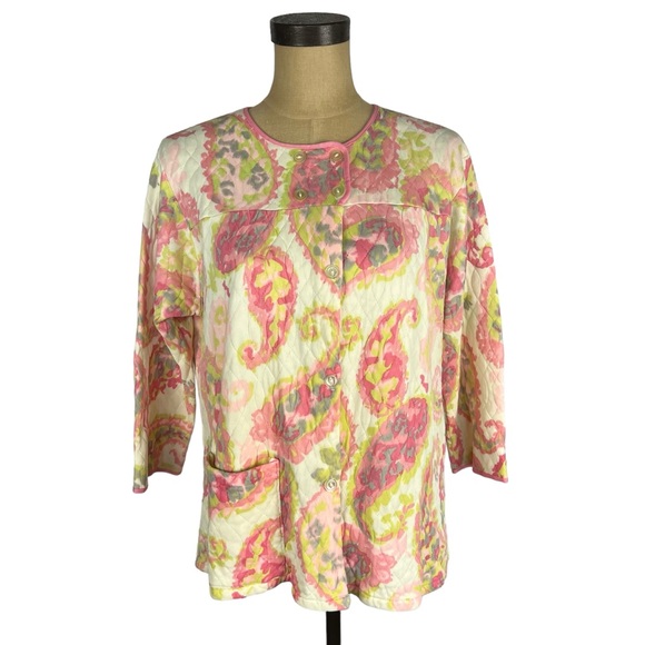 Vintage Jackets & Blazers - Vintage women’s quilted paisley button up acetate jacket SZ‎ S